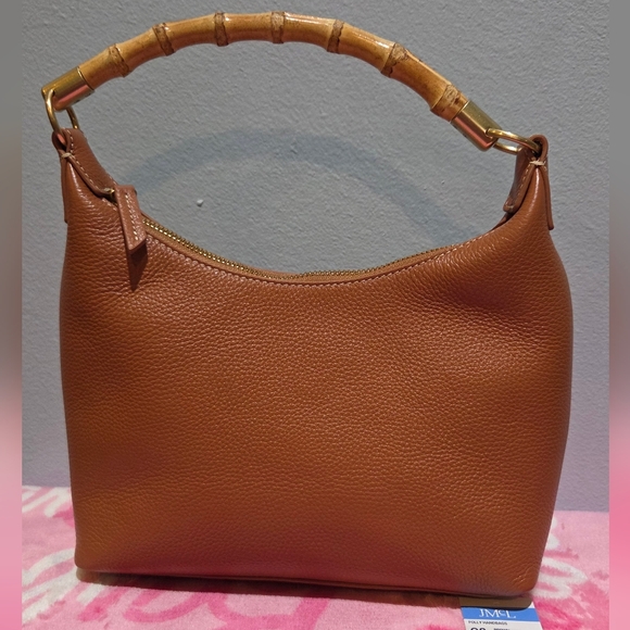 J. McLaughlin Folly Leather Handbag With Bamboo Handle - Picture 6 of 10